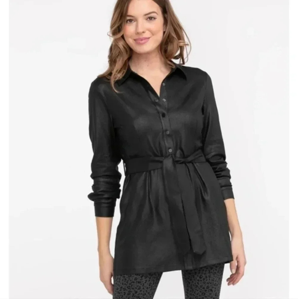 Cleo Vegan Leather Button Front Tunic